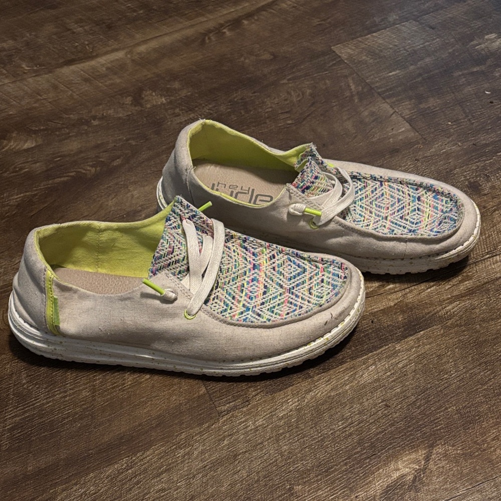 Hey Dude Multicolor Flats with Neon Yellow Accents
